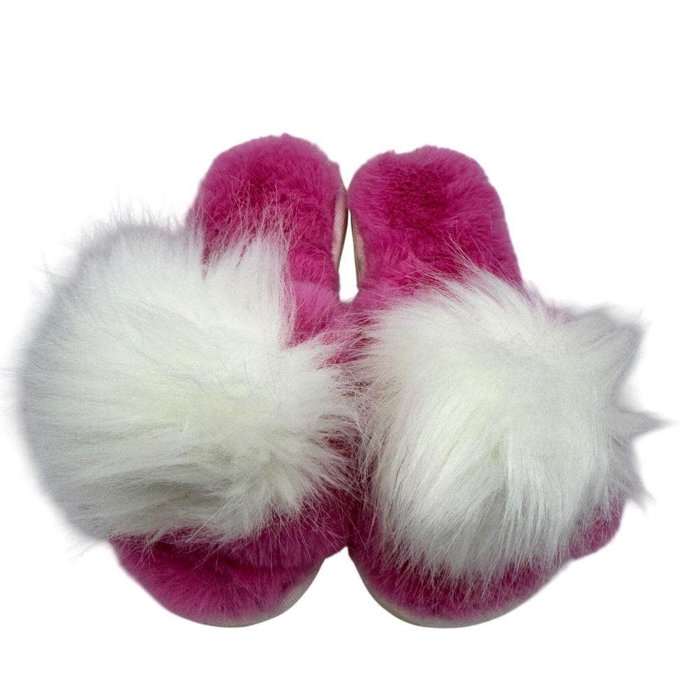 Shiraleah Chicago Pink Faux Fur Pom Pom Slippers Womens Size S/M 6-8 House Shoes